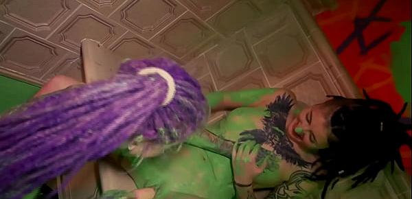  Two cute tattooed dreadgirlz getting wild while painting the room - squirting